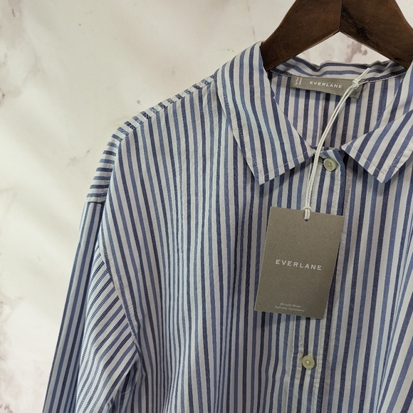Everlane Shirt Women PJ Blue Button Up Woven Pajama Top Silky Cotton Crop - Picture 3 of 11